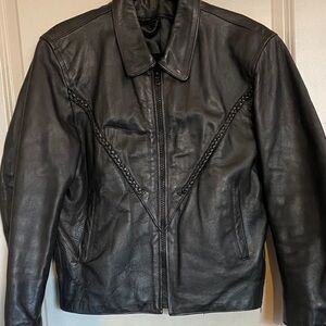 Black vintage  Leather womens biker jacker Jacket size large